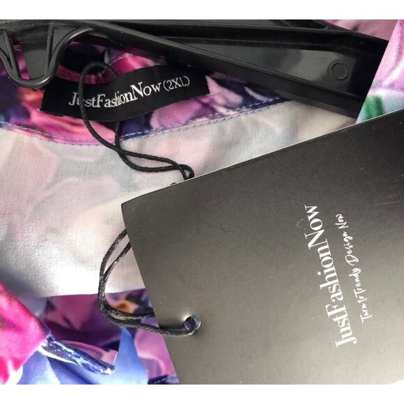 JUST FASHION NOW BLOUSE LONG SLEEVE button down MULTICOLOR FLORAL TOP 2XL NWT - Picture 3 of 5